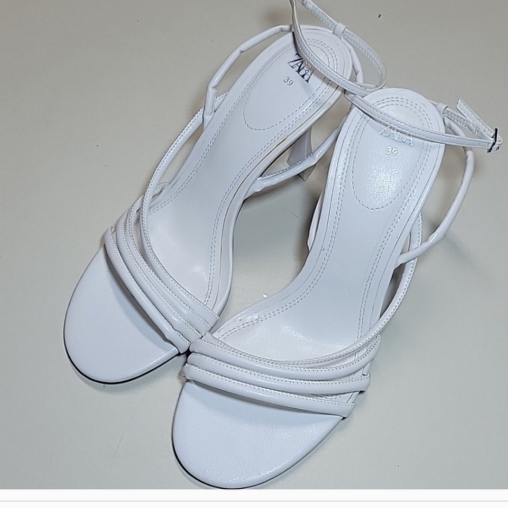 ZARA WHITE Angular Strappy Heels Size 8 - Picture 11 of 15